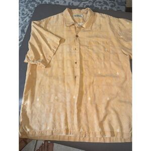 Tommy Bahama 100% silk, orange, short sleeves XL shirt, ace of spades‎